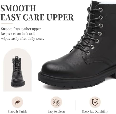 todaysunny Womens Combat Winter Boots Fur Lined Snow Boots Lace Up Side Zip