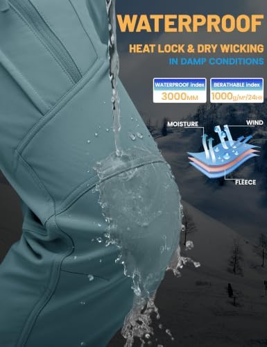 TACVASEN Men's Winter Snow Ski Pants Fleece Lined Waterproof Work Tactical
