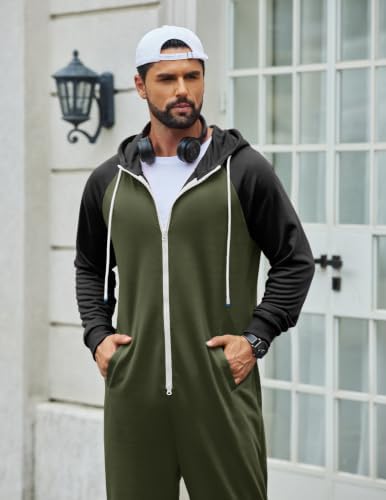 COOFANDY Mens Jumpsuit Onesie Hooded Full Zip One Piece Jogging Tracksuit