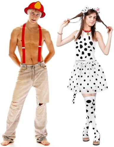 12 Pcs Halloween Dalmatian Dog and Firefighter Couples Costume Set