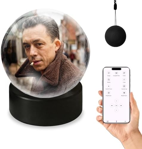 Upgrade Memory Orb Video Player, No App Crystal Sphere 3D Photo Display Ornament 2.7 In 4GB Built-in Dream Ball, Cordless Digital Light for Christmas Memorial Gift Baby Wedding (WIFI-Black Orb)