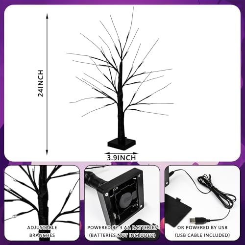 Halloween Decorations Indoor, 2 Pack 2FT Lighted Black Tree with Timer