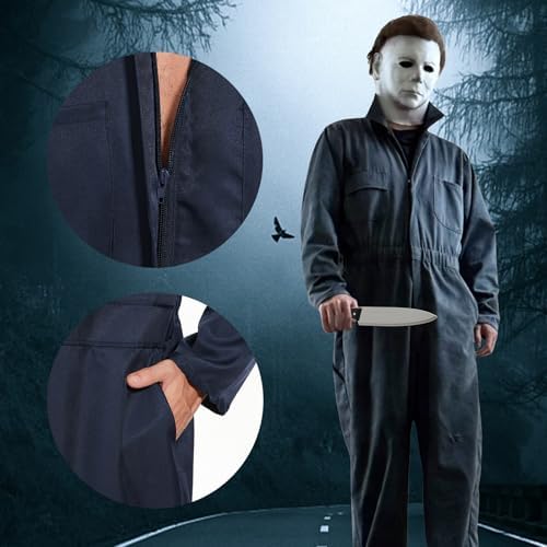 Adult Navy Blue Jumpsuit Coveralls with Mask And Classic Knife