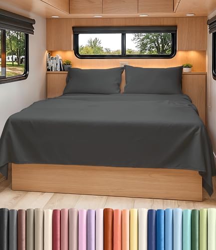 Short Queen Size 4 Piece Bed Sheet Set - RV Short Queen Sheets - Charcoal