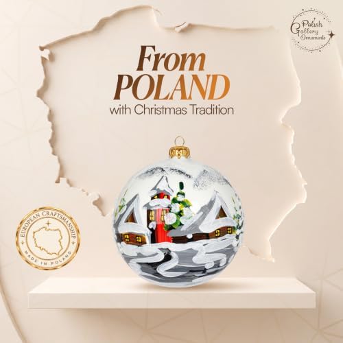 Polish Hand Blown Glass Christmas Ornaments Ball, First Snow White 5 in