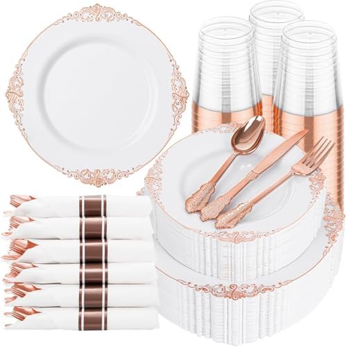 Hioasis 350 Pcs Rose Gold Plates for Party