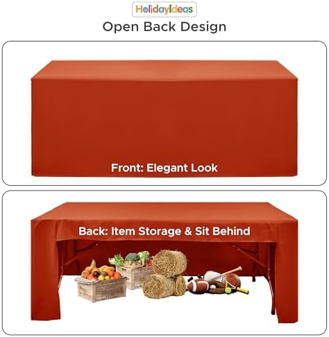 HolidayIdeas 4-Pack 6ft Rust 3-Sided Fitted Tablecloth for Fall