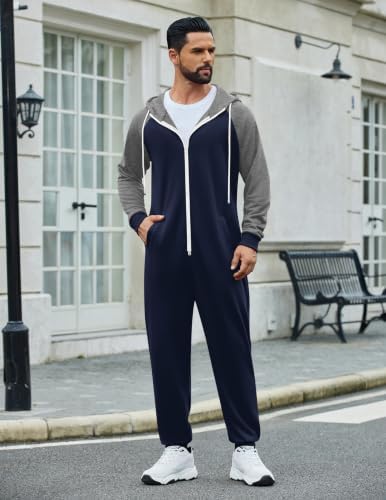 COOFANDY Mens Jumpsuit Onesie Hooded Full Zip One Piece Jogging Tracksuit