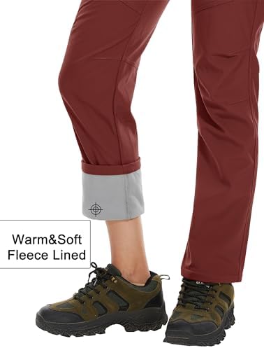MAGCOMSEN Women's Fleece Lined Waterproof Insulated Snow Ski Pants Winter Warm Hiking Pants Outdoor Softshell