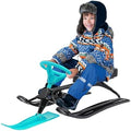 220.5LBS Load Snow Racer Sled, Kart Ski Sled Slider Board w/Foot Brakes, 31.1In Baseboard Steel Frame Skiing Kids Ride Outdoor Winter Toboggan w/Anti-Slip Pedal