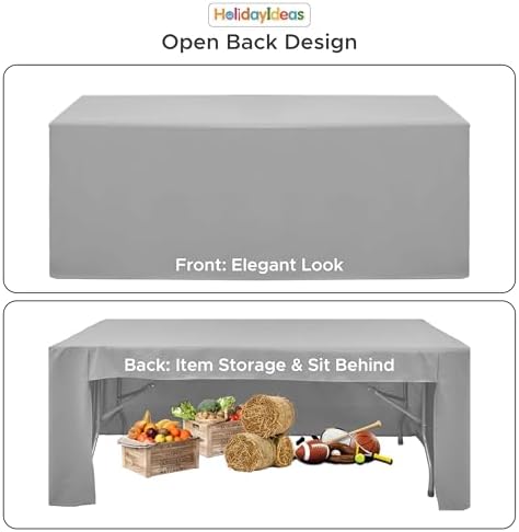 HolidayIdeas 4-Pack 8ft Open Back Fitted Tablecloths for Craft Shows Silver Gray