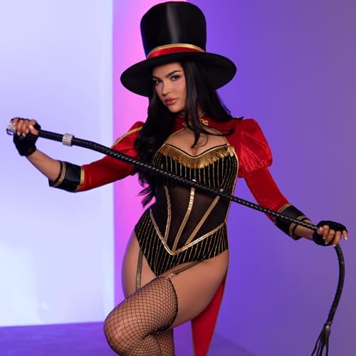 Leg Avenue Women's 2 PC Ravishing Ringmaster Costume Womens Halloween Costumes with Attached Velvet Tail Coat, and Top Hat