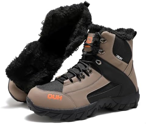 QUH Winter Snow Boots Waterproof Military Training Fur Lined Anti Slip Warm Boots Thickened Cotton Walking Ankle Boots For Man