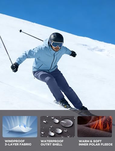 Stlight Mens Snow Ski Water Repellent Softshell Pants for Winter Hiking Fleece Lined Bottom Leg Zipper with 6 Zip Pockets