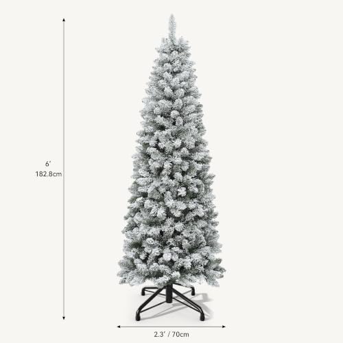 DWVO 6ft Pre-Lit Flocked Pencil Christmas Tree 300 Lights Remote Control