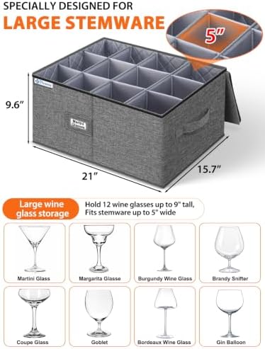 punemi Large Wine Glass Storage Box for Martini, Hard Shell Moving box