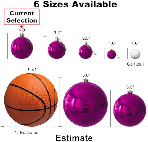 Fuchsia 4.0" Large Christmas Balls - Christmas Tree Decoration Ornaments Shatterproof Hanging Balls for Birthday Halloween Holiday Wedding Decorations Set of 4pcs
