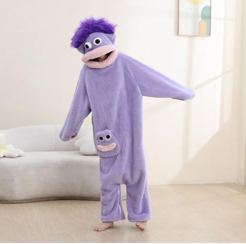 Unisex Funny Big Mouth Monster Plush Hooded Onesie Sleepwear
