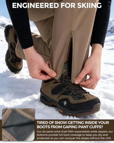 CNBQDD Men's Snow Ski Pants Waterproof Hiking Winter Fleece Lined Pants