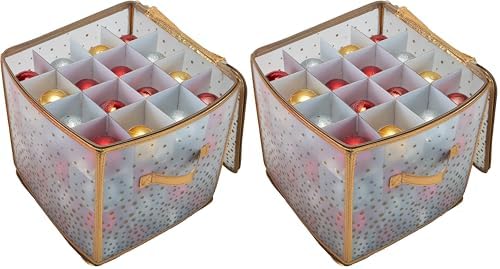 Simplify 64 Count Ornament Storage Box | Plastic | Decorative Organizer | Storage Bin | Gold | L12 x W12 x H12 (Pack of 2)