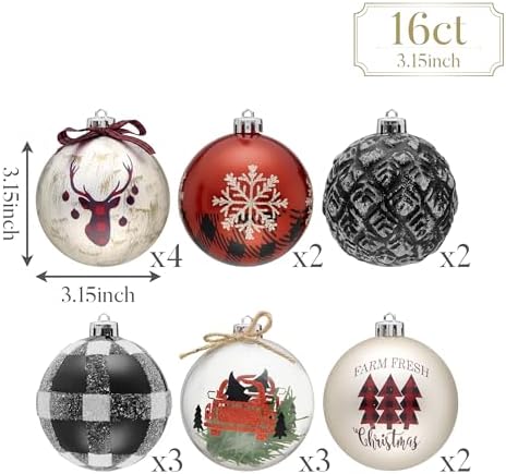 Valery Madelyn 16ct Christmas Ball Ornaments Tree Decorations Set 3.15 Inch