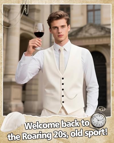 1920s Mens Costume, Roaring 20s Costumes for Men 1920s Mens Outfit with Walking Cane Vest Hat 1920 Mens Accessories