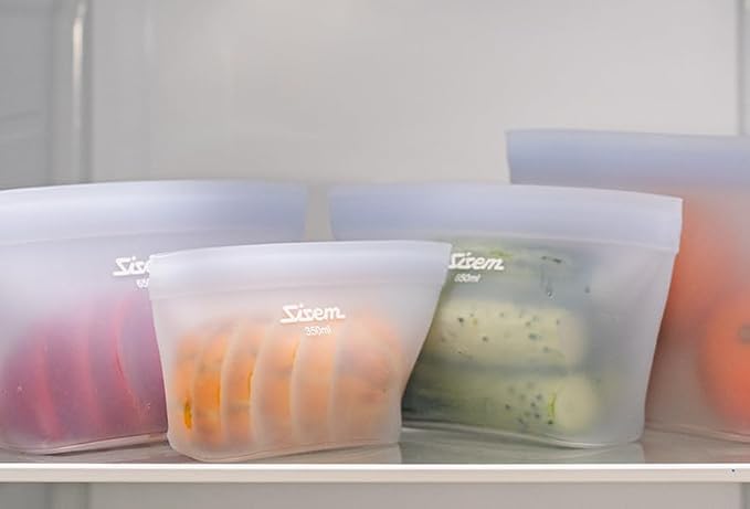 6-Pack Silicone Reusable Stand Up Zip Lock Bag Food Storage Bags, Multi-Use Food Storage Bags, Lunch Bag, Travel Containers, Leak-free, Dishwasher-Safe, Freezer-Safe, light blue (6-Pack)