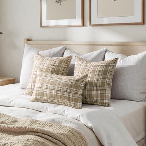 MIULEE Fall Plaid Pillow Covers Scottish Tartan 24x24 Neutral Khaki