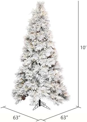 Vickerman 10' x 63" Flocked Atka Pine Slim Artificial Prelit Christmas Tree, Warm White Wide Angle Low Voltage 3mm LED Lights, Snow Covered Faux Tree - Seasonal Indoor Home Decor