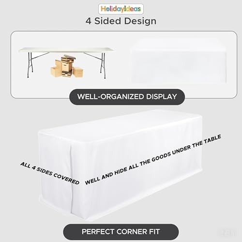 White Squre Fitted Tablecloth for Card Table Craft Shows 4-Pack 34x34 inch