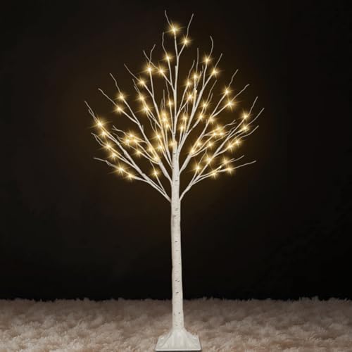 1 Pack 4FT Lighted Birch Trees, 48 LED Twinkling Trees, 2 Lighting Modes