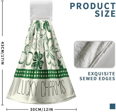 St Patrick's Day Shamrocks Hanging Hand Towels Set of 2 Lucky Charm Green Clover Kitchen Towel with Hanging Loop Seasonal Spring Fingertip Bath Towels Soft Absorbent Dish Tie Towel