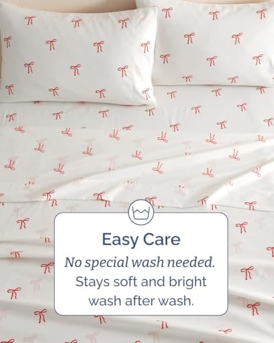 Christmas Sheet Set, Dainty Red Bows, Holiday Xmas Bedding Set - Split King