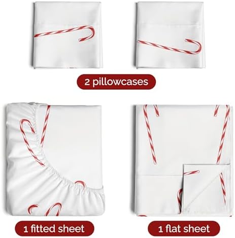Christmas Sheet Set, Candy Canes, Holiday Xmas Bedding Set - King Size