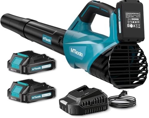Leaf Blower, Leaf Blower Cordless with 2 * 2.6AH Batteries and Fast Charger, 450CFM &150MPH and 2 Speed Mode, Lightweight Electric Leaf Blowers for Lawn, Yard, Leaves, Dust Care