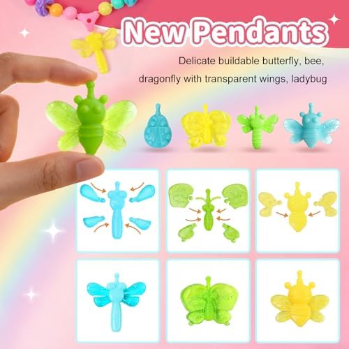 Snap Pop Beads Jewelry Kit for Girls – 350PCS Insect DIY Bracelet Making Toy with Butterfly, Ladybug, Dragonfly – No Mess Craft Birthday Gift Age 4–8 – Crafts Kits with Storage Box