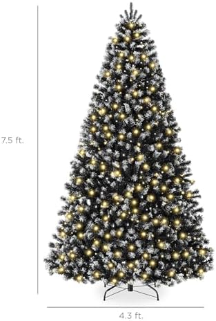 Best Choice Products Artificial Frosted Christmas Tree, 7.5ft Premium Pre-Lit Realistic Spruce Holiday Décor w/Dense Branches, Metal Base – Black Spruce