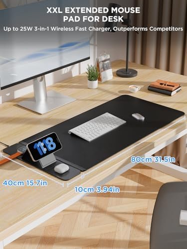 2nd Gen Wireless Charging Desk Mat,3-in-1 Foldable Phone Holder Mouse Pad
