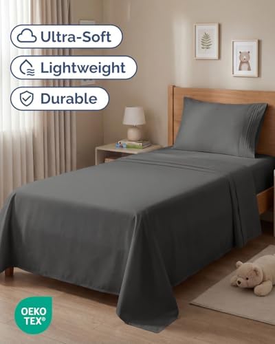 Twin Size 3 Piece Sheet Set - Comfy Breathable & Cooling Sheets - Charcoal