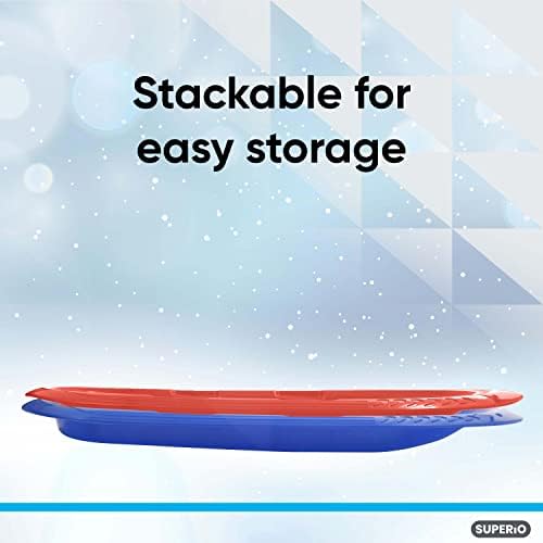 Superio Toboggan Snow Sleds for Kids and Adults, 2 Pack Heavy Duty Plastic Sliders with Handles and Hole for Pull Ropes- Kid and Adult Winter Fun
