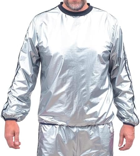 Todd & Margo Shiny Metallic Silver Workout Shirt and Pants Deluxe Sweatsuit Costume Set for Halloween & Cosplay