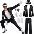 Men's 80s 90s Pop Star Costume, 7-Piece Halloween Dance Stage Outfit