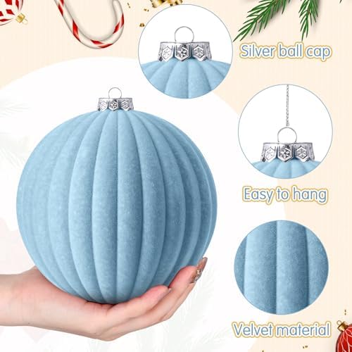 Syhood 8 Pcs 6 Inch Velvet Christmas Balls Large Ornaments, Dusty Blue