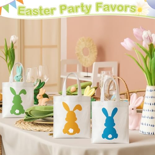 Sweetude 120 Pcs Easter Tote Bags Bulk with Handles Bunny Reusable Party Non Woven Treats Goodie Bags for Easter Party Supplies (Bunny)