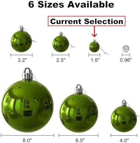 Lime Green 1.6" Small Christmas Balls Christmas Tree Decoration Ornaments Shatterproof Hanging Balls for Birthday St. Patrick's Day Easter Mardi Gras Holiday Wedding Decorations Set of 36pcs