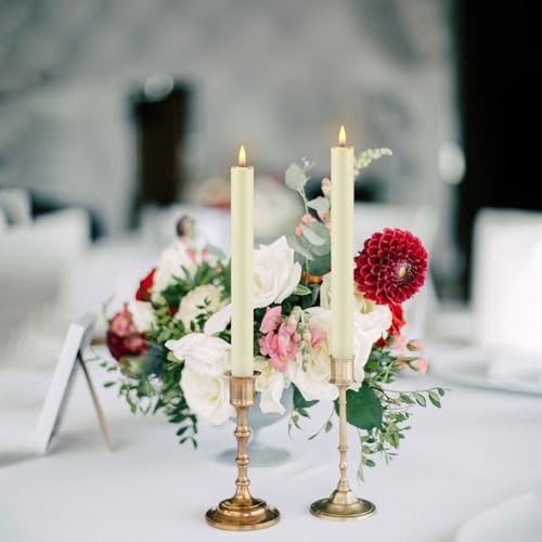 YOROXRG 24 Pack LED Flameless Taper Candles with Timer, Dripless Fake Candlesticks with 3D Flickering Flame, 9.6 Inches White Window Candle for Fireplace Christmas Halloween（Ivory）