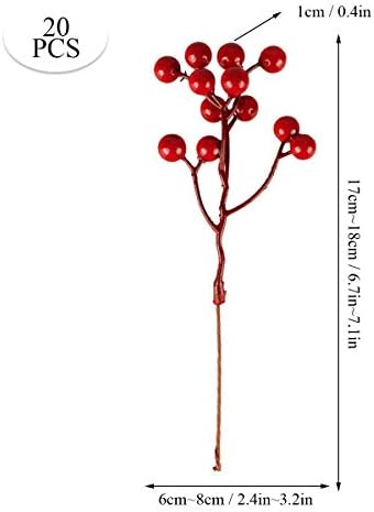 Fangoo 20 Pack 7 Inch Artificial Red Berry Picks for Christmas Tree