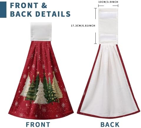 Red Christmas Tree Kitchen Hanging Towels Xmas Trees Snowflakes Hand Towels with Hanging Loop Winter Holiday Farmhouse Dish Washcloths Soft Absorbent Fingertip Bath Tie Towel Set of 2