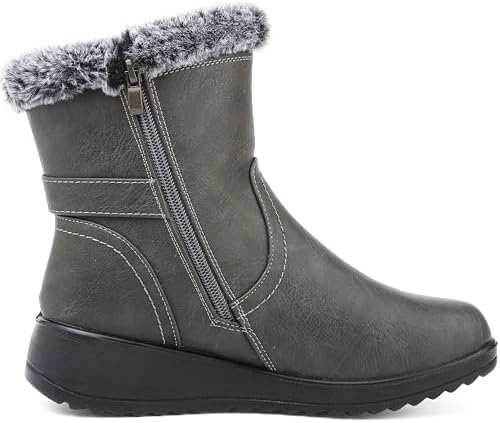 Womens Snow Boots Leather Winter Warm Boots Platform Ankle Booties