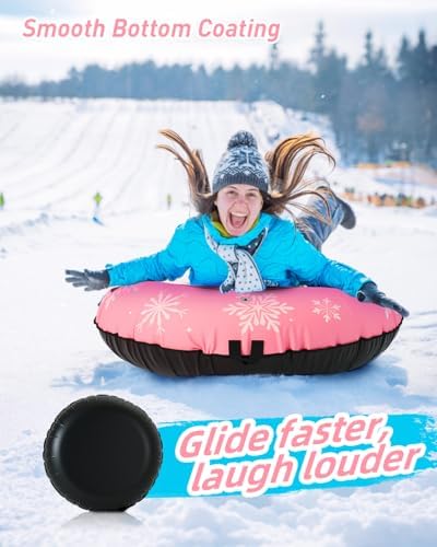 42" Heavy Duty Snow Tube 1/2 Pack with Premium Canvas Cover for Kids Ages 13+ Adults, Inflatable Snow Tube Sled with Thickened Bottom Tow Strap Repair Kit, Outdoor Winter for Sledding